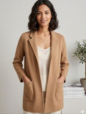 J. Crew Sophie Camel Open-Front Long Blazer Coat Jacket Sweater Size XXXS